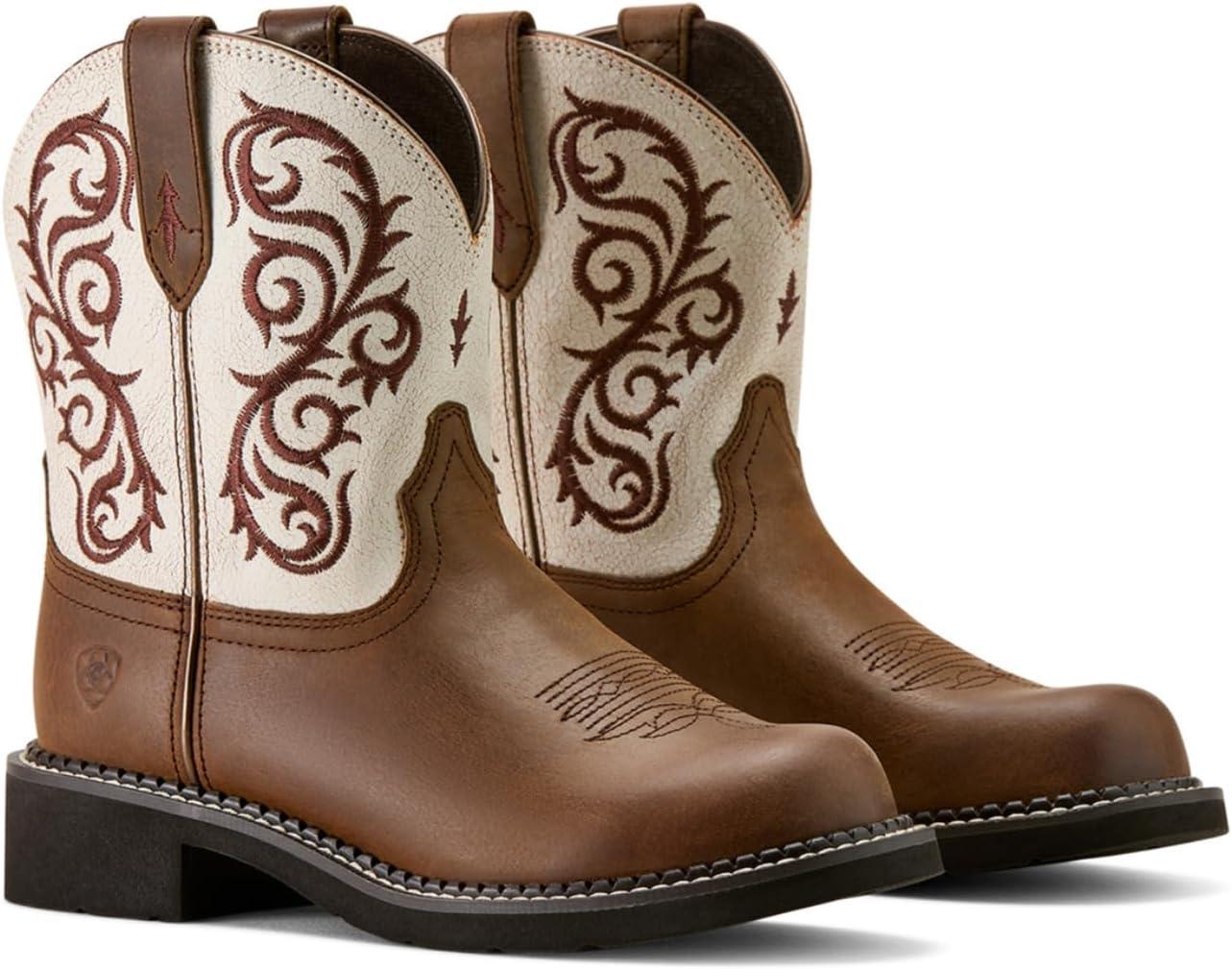 imageARIAT Womens Fatbaby Heritage Lilah Western BootChocolate ChipDistressed Ivory