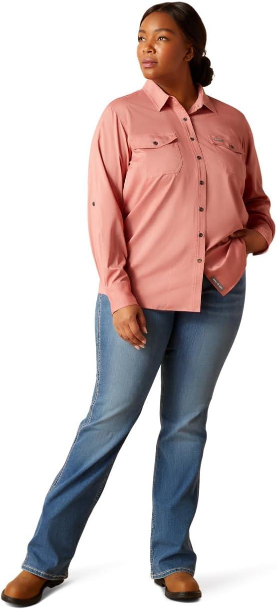 imageARIAT Womens Rebar Made Tough Durastretch Work ShirtJester Red Heather