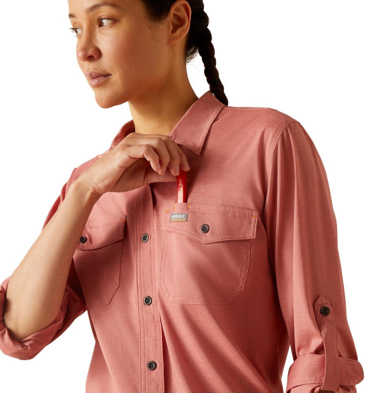 imageARIAT Womens Rebar Made Tough Durastretch Work ShirtJester Red Heather