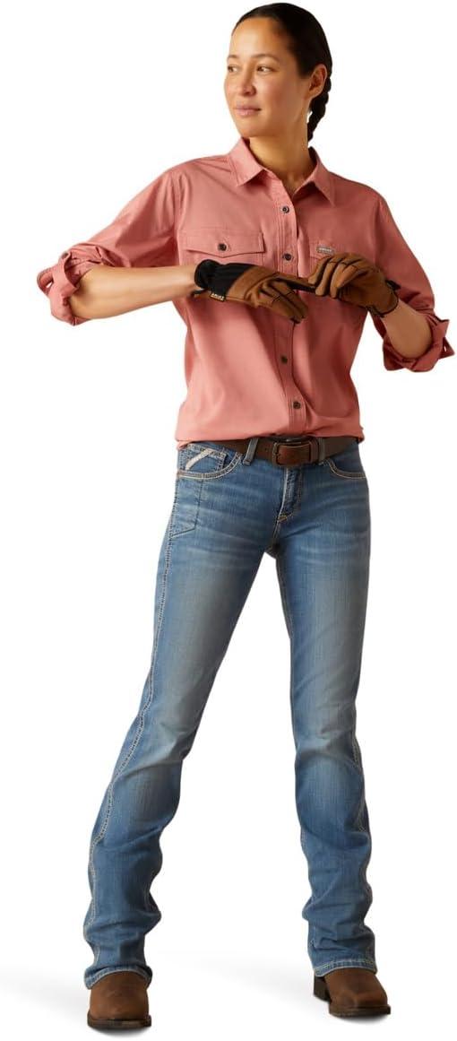 imageARIAT Womens Rebar Made Tough Durastretch Work ShirtJester Red Heather
