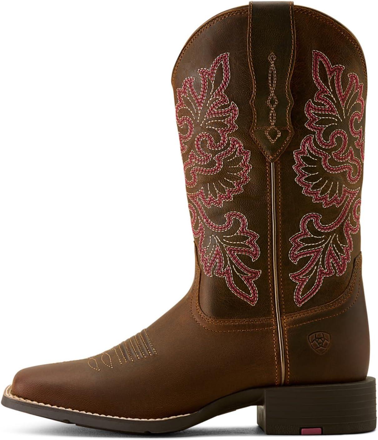 imageARIAT Womens Round Up Wide Square Toe Stretchfit Western BootSassy Brown