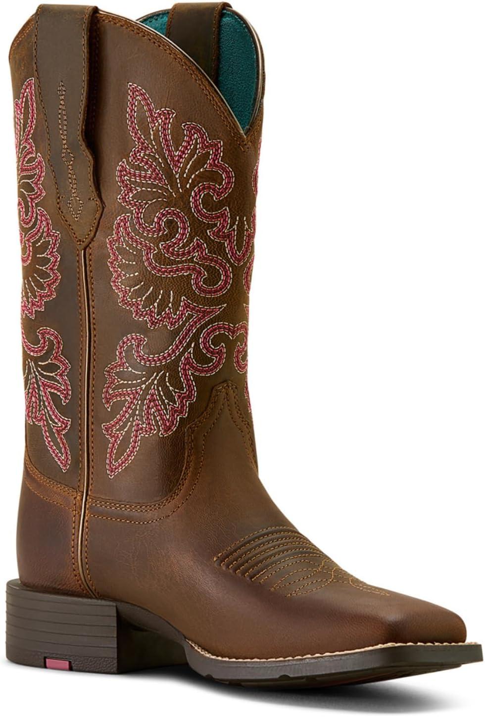imageARIAT Womens Round Up Wide Square Toe Stretchfit Western BootSassy Brown