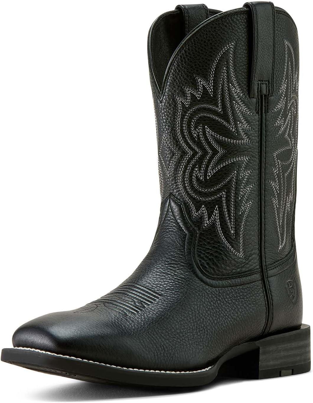 imageARIAT mens Western Big Rig Wide Square Toe Cowboy BootBlack Deertan