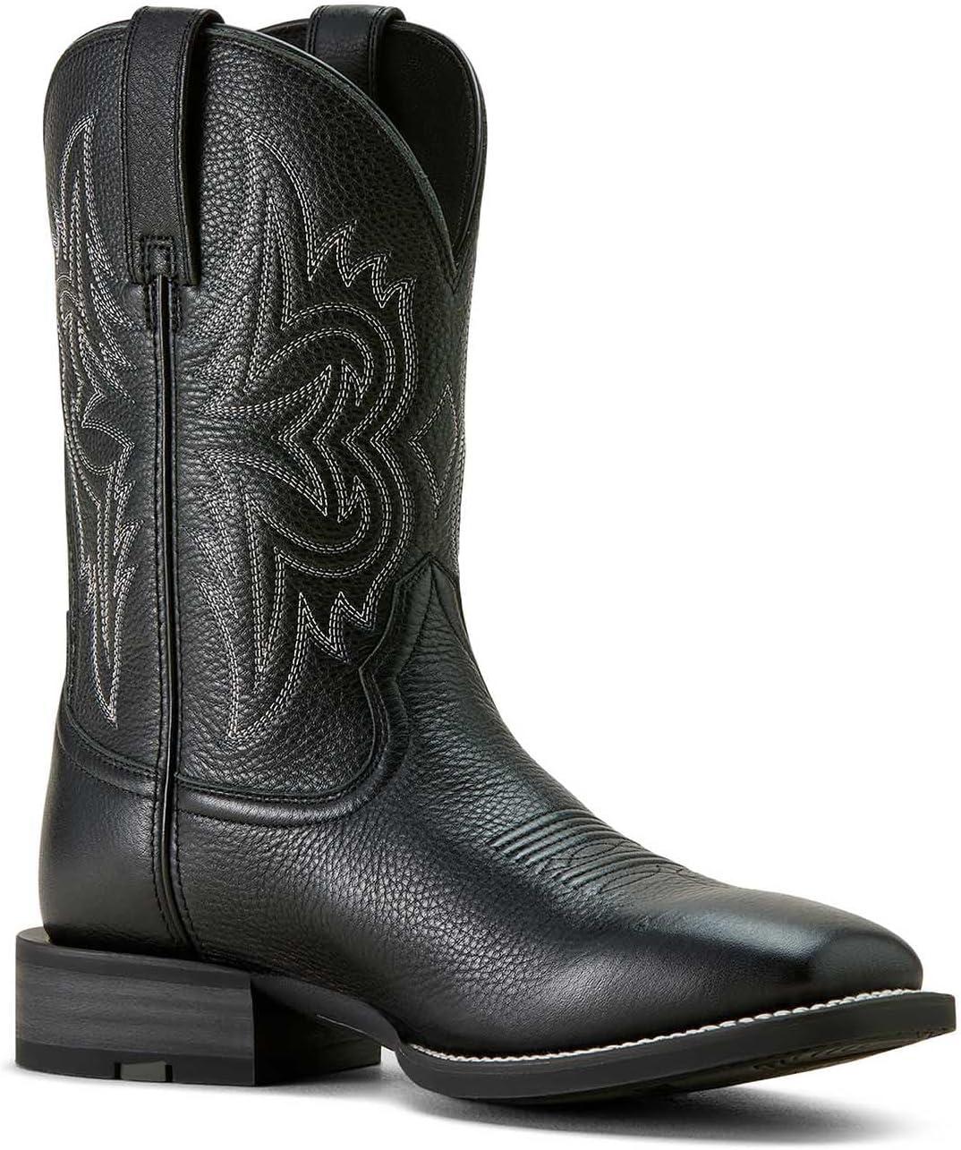 imageARIAT mens Western Big Rig Wide Square Toe Cowboy BootBlack Deertan