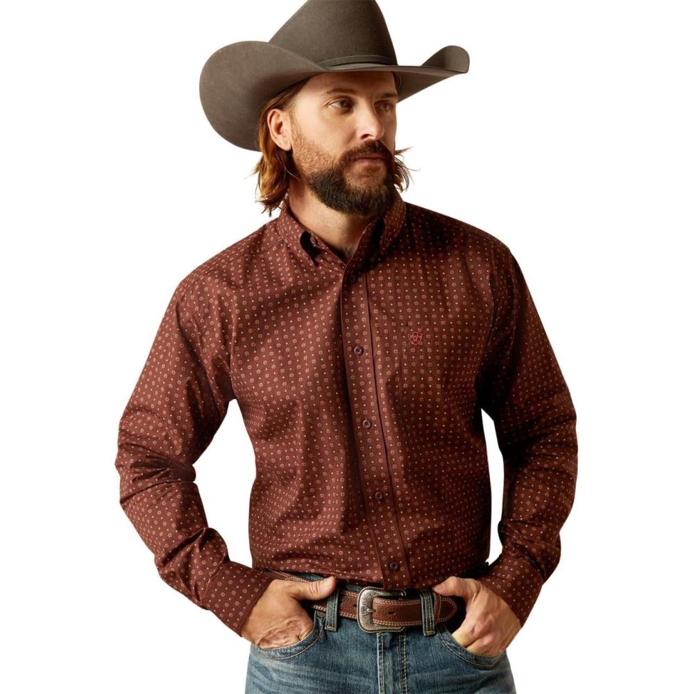 imageARIAT Male Team Logo Twill Classic Fit Shirt Sea Scape USA 3XLargeBrown