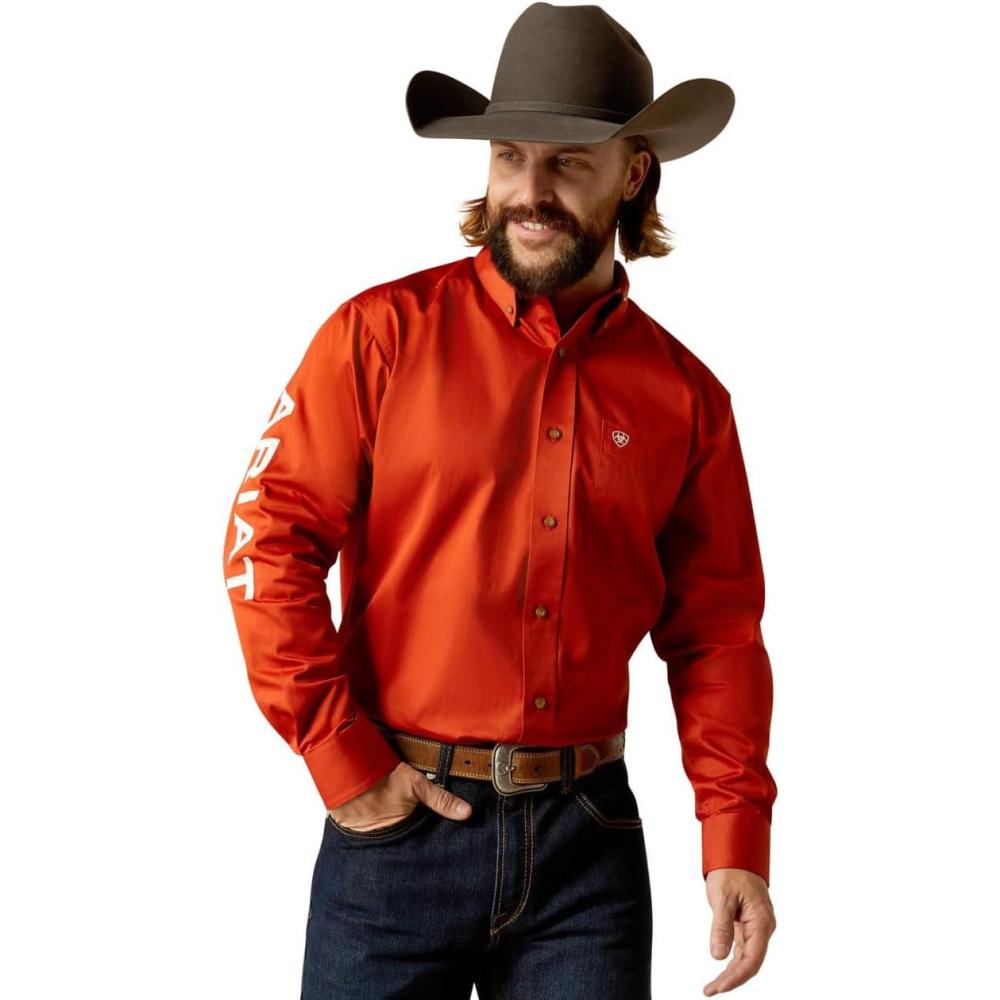 imageARIAT Male Team Logo Twill Classic Fit Shirt Sea Scape USA 3XLargeDark OrangeWhite