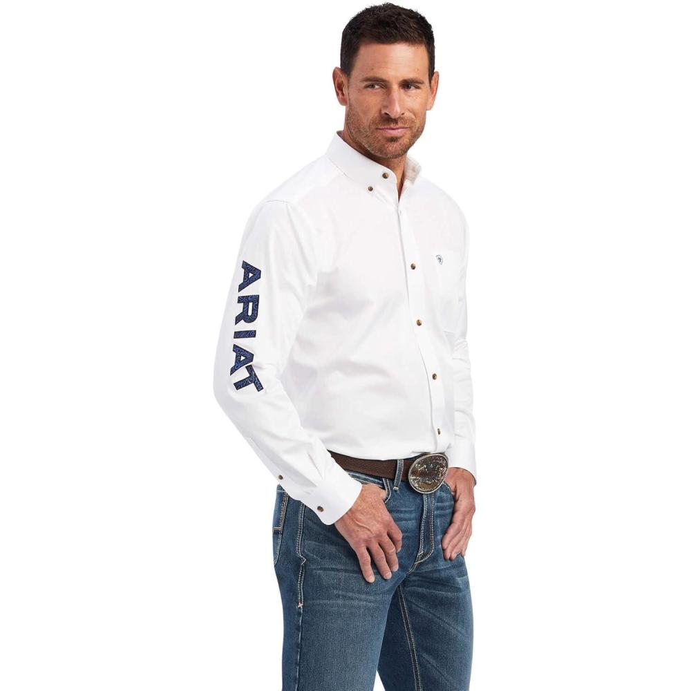 imageARIAT Male Team Logo Twill Classic Fit Shirt Sea Scape USA 3XLargeWhiteOlympian Blue