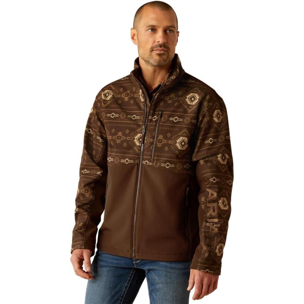imageARIAT Mens New Team Softshell Mexico Water Resistant JacketBanyan Bark Southwest Print