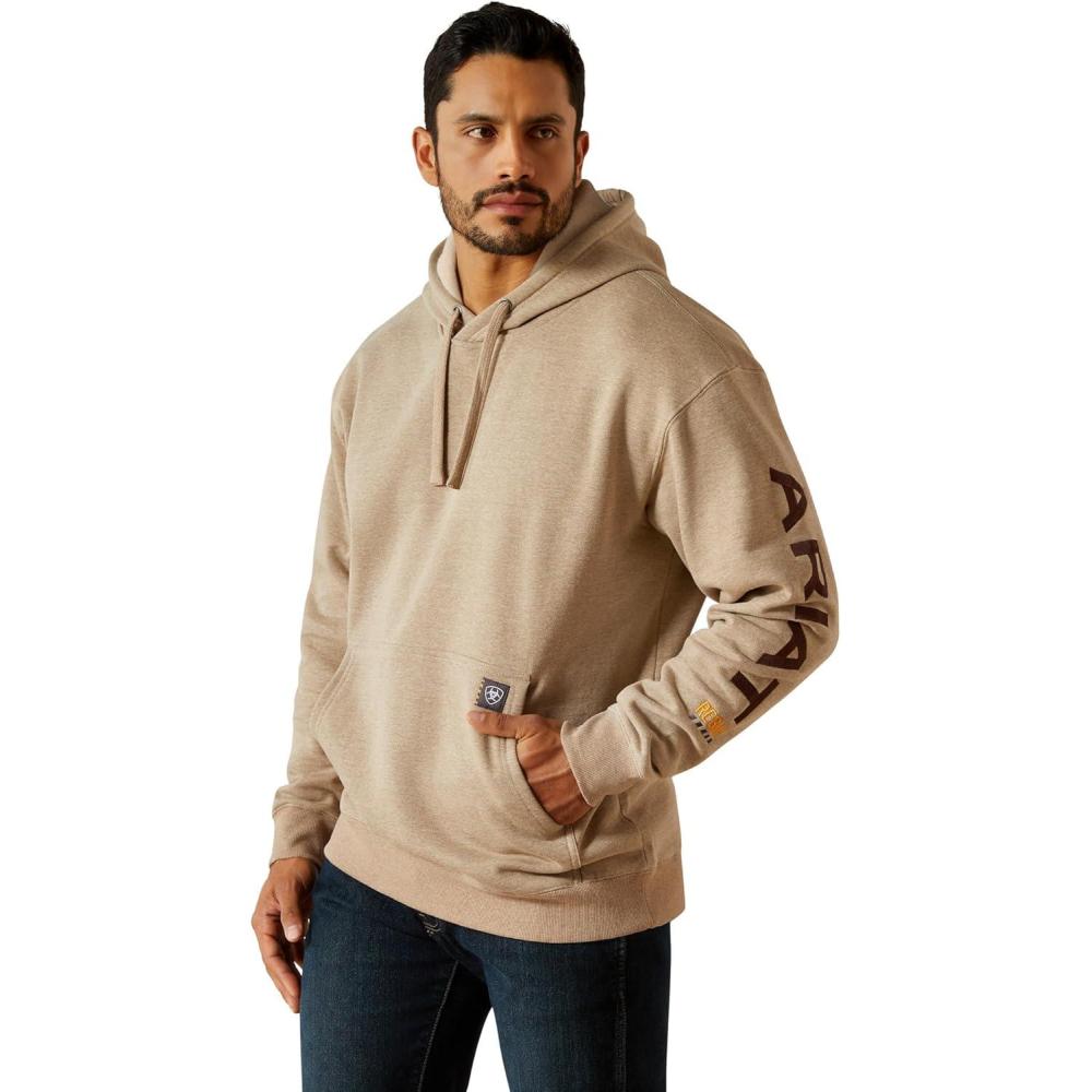 imageARIAT Mens Rebar Graphic HoodieOatmeal HeatherBitter Chocola
