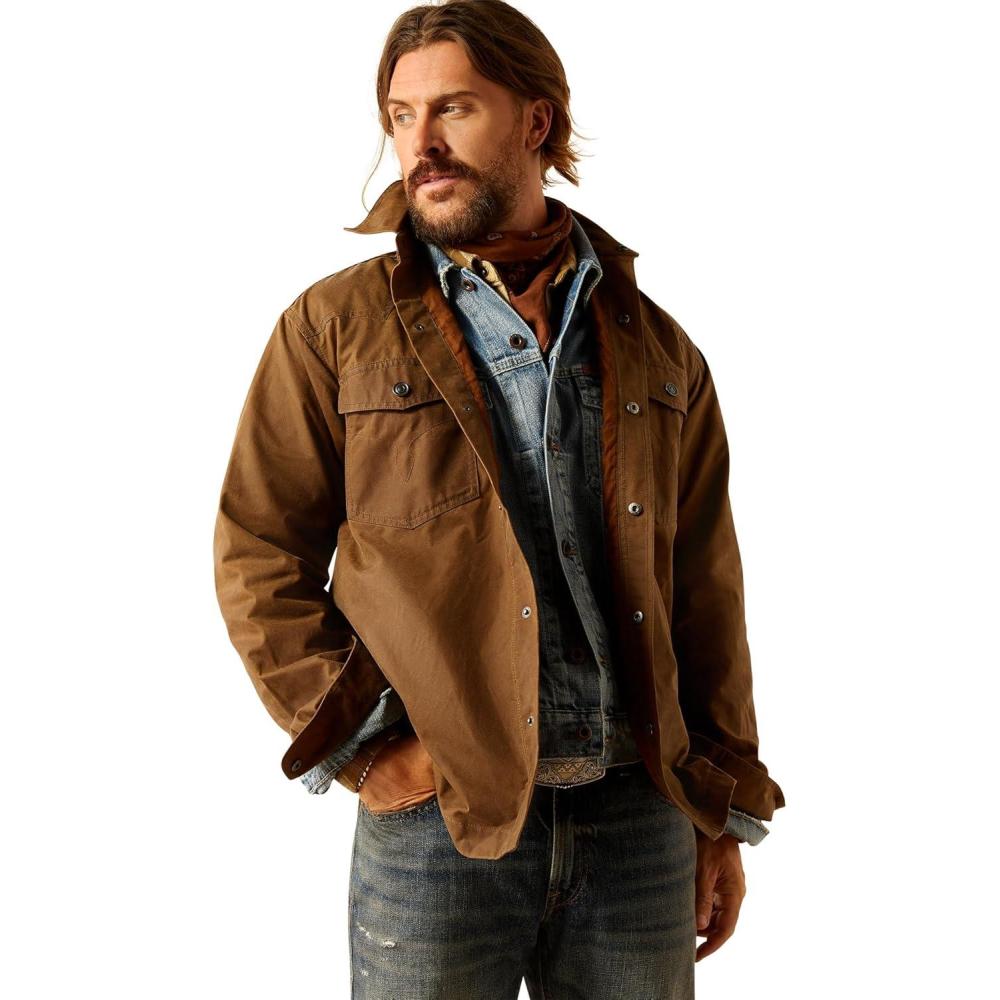 imageARIAT Mens Yellowstone Herder Waxed Shirt JacketRich Brown