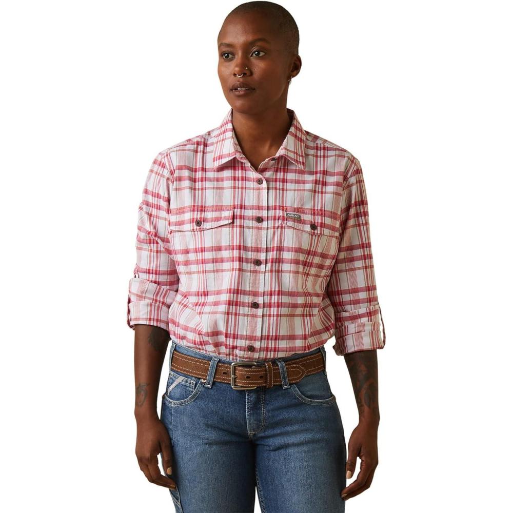 imageARIAT Womens Rebar Made Tough Durastretch Work ShirtCherries Julibee Plaid