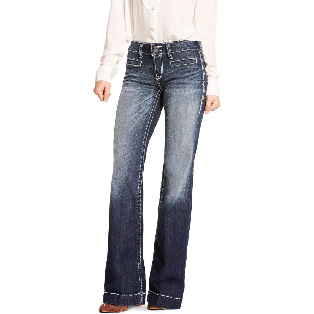 imageARIAT Womens Trouser Mid Rise Stretch Entwined Wide Leg JeanMarine