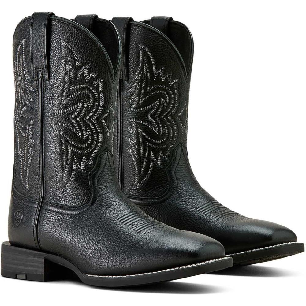imageARIAT mens Western Big Rig Wide Square Toe Cowboy BootBlack Deertan