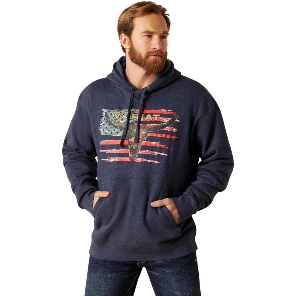 imageAriat Mens Hooded SweatshirtAmerican Steer Navy Heather