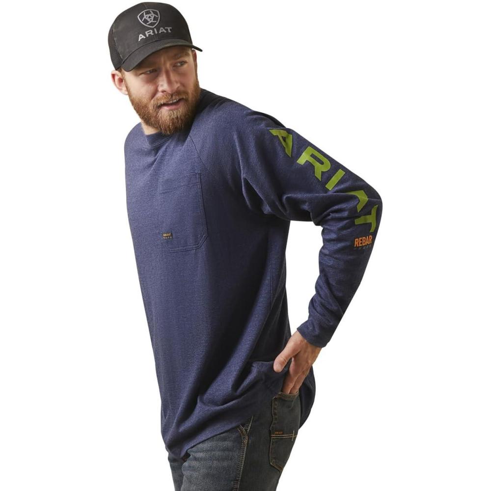 imageAriat Mens Rebar Cotton Strong Graphic TShirtNavy Heather