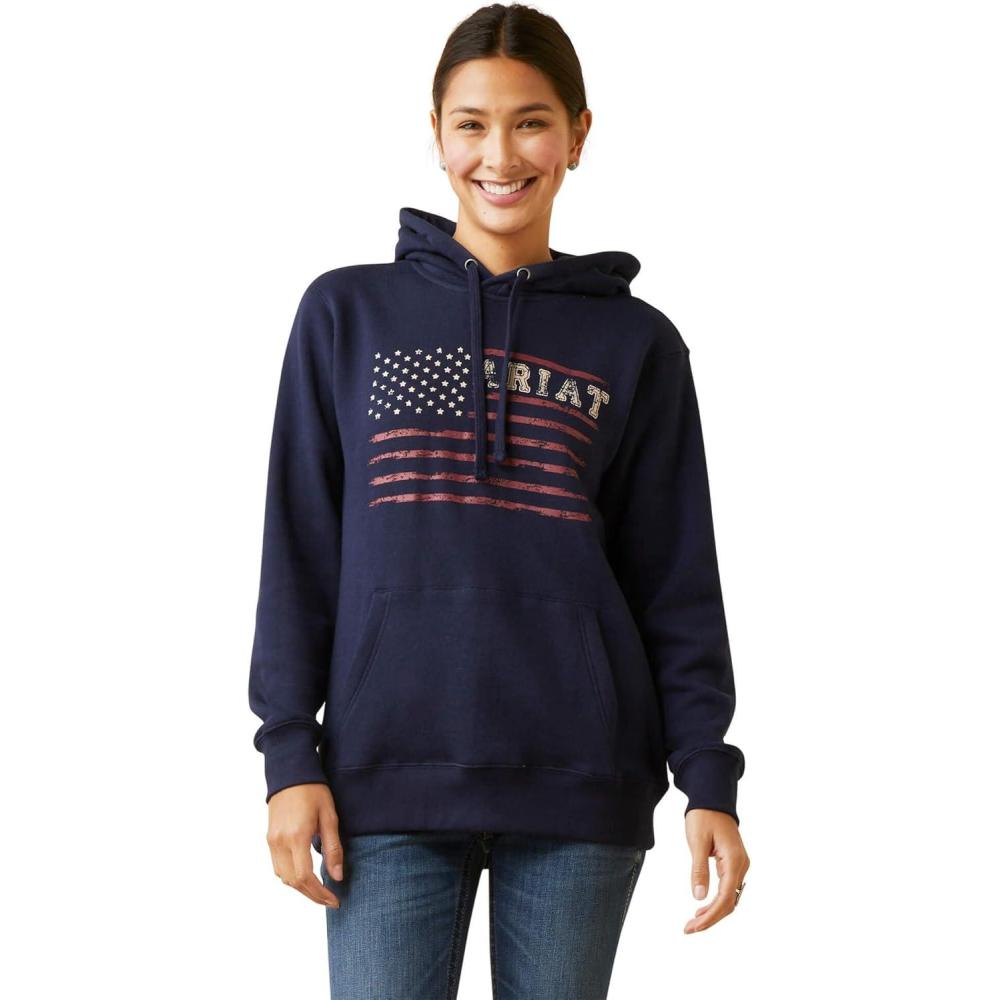 imageAriat Womens Hooded SweatshirtReal Flying Flag Navy