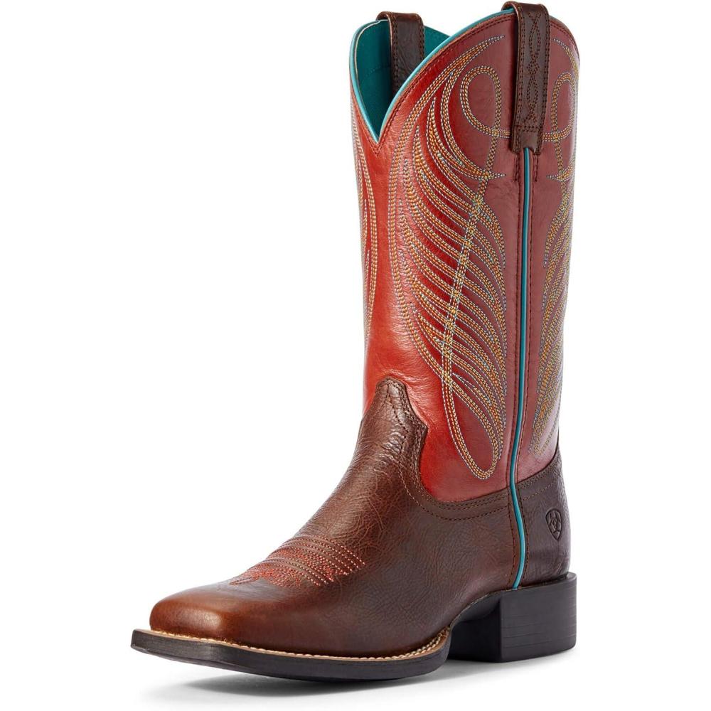 imageAriat Womens Round Up Square BootBrown PatinaBrick Red