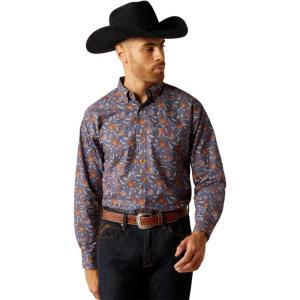 ARIAT Male Team Logo Twill Classic Fit Shirt Sea Scape USA 3X-Large(Dark Blue)
