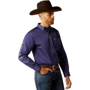 ARIAT Male Team Logo Twill Classic Fit Shirt Sea Scape USA 3X-Large(Dark Blue/Light Blue)