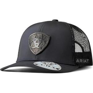 ARIAT Men’s Metal Shield Trucker Cap with Snapback Closure(Black)