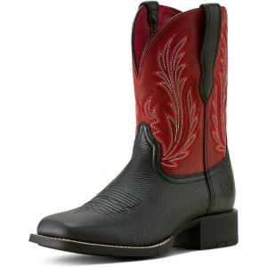 ARIAT Women’s Round Up Filly Western Boot(Black Deertan/Blood Red)