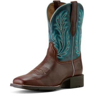 ARIAT Women’s Round Up Filly Western Boot(Oiled Teak/Loyal Blue)