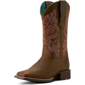 ARIAT Women’s Round Up Wide Square Toe Stretchfit Western Boot(Sassy Brown)
