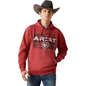 ARIAT mens Ariat Liquid Stamp Flag Hoodie(Brick Red)