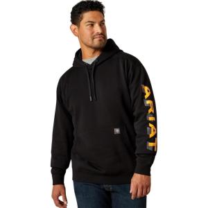 ARIAT mens Rebar Lightweight Logo Hoodie(Black/Rebar Orange)