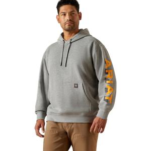 ARIAT mens Rebar Lightweight Logo Hoodie(Heather Grey/Rebar Orange)
