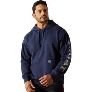 ARIAT mens Rebar Lightweight Logo Hoodie(Navy Heather/Alloy)