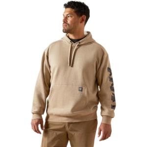 ARIAT mens Rebar Lightweight Logo Hoodie(Oatmeal Heather/Black)