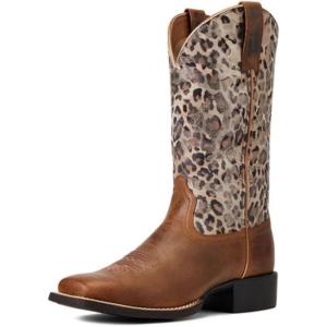 Ariat Women’s Round Up Square Boot(Pearl Brown/Metallic Leopard)
