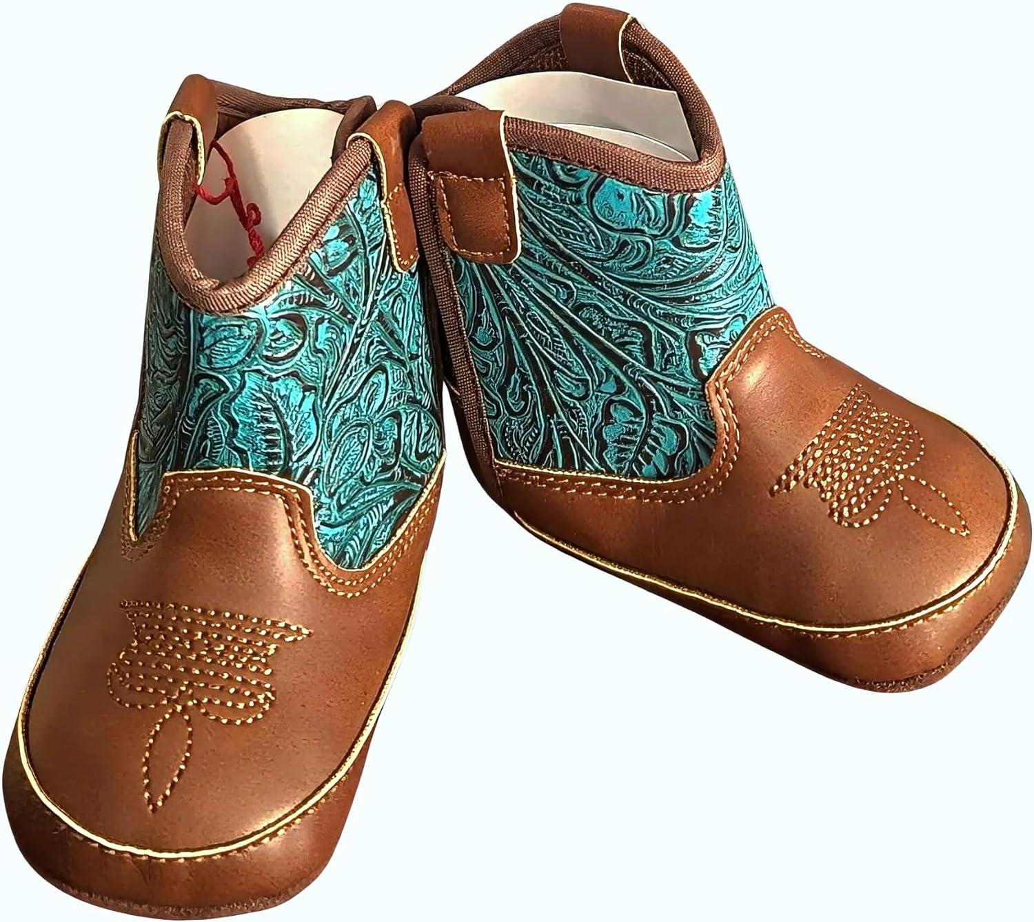 imageARIAT Lil Stompers Infant Unisex Western BootsTurquoiseBrown Round Up