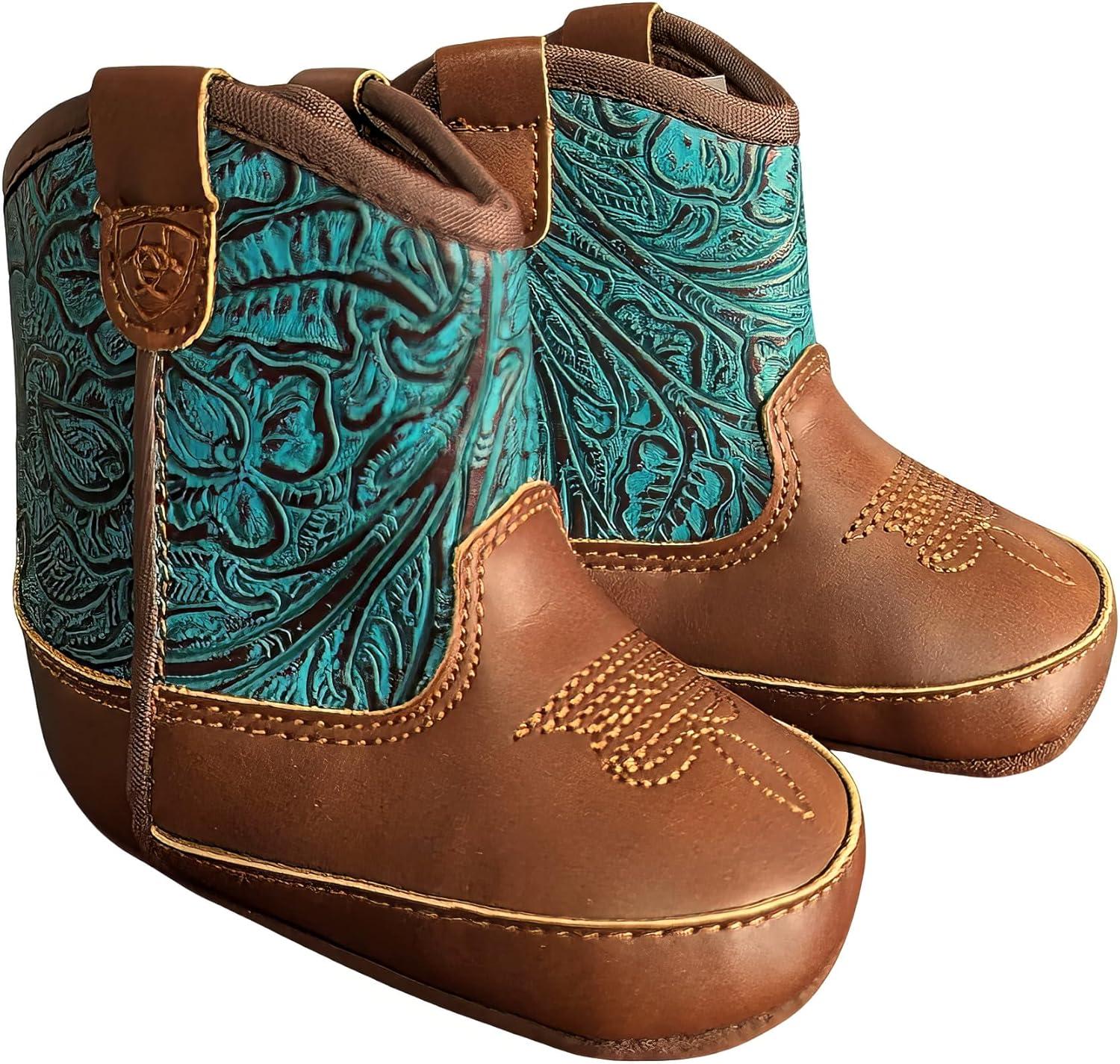 imageARIAT Lil Stompers Infant Unisex Western BootsTurquoiseBrown Round Up