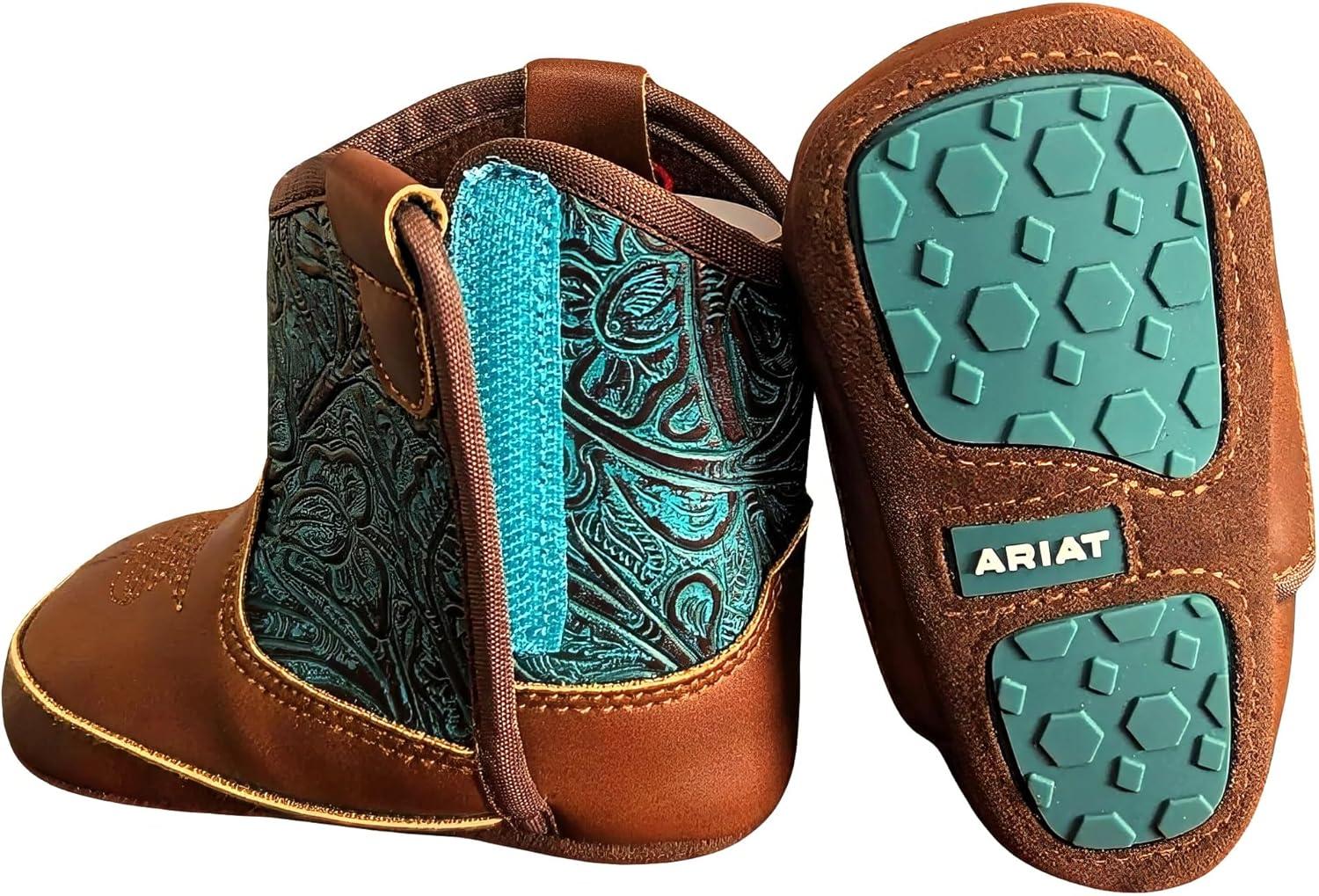 imageARIAT Lil Stompers Infant Unisex Western BootsTurquoiseBrown Round Up