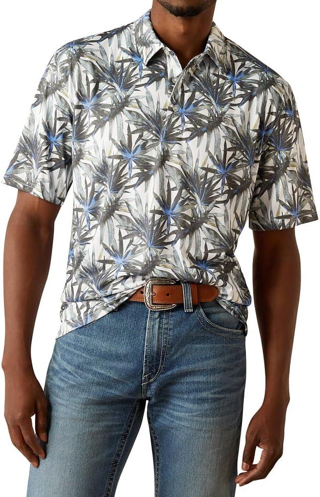 imageARIAT Mens All Over Print PoloWhite Tropical