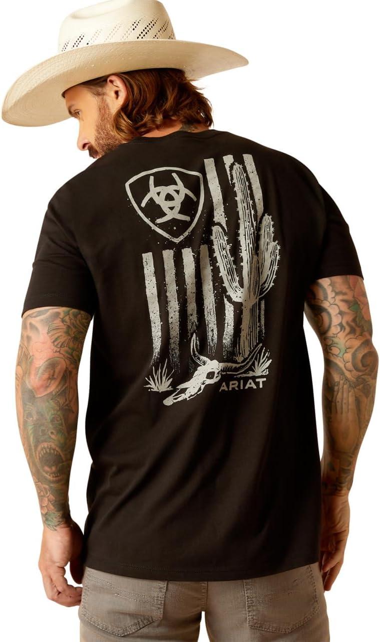imageARIAT Mens Buckaroo TShirt BuckhornBlackCactus Flag