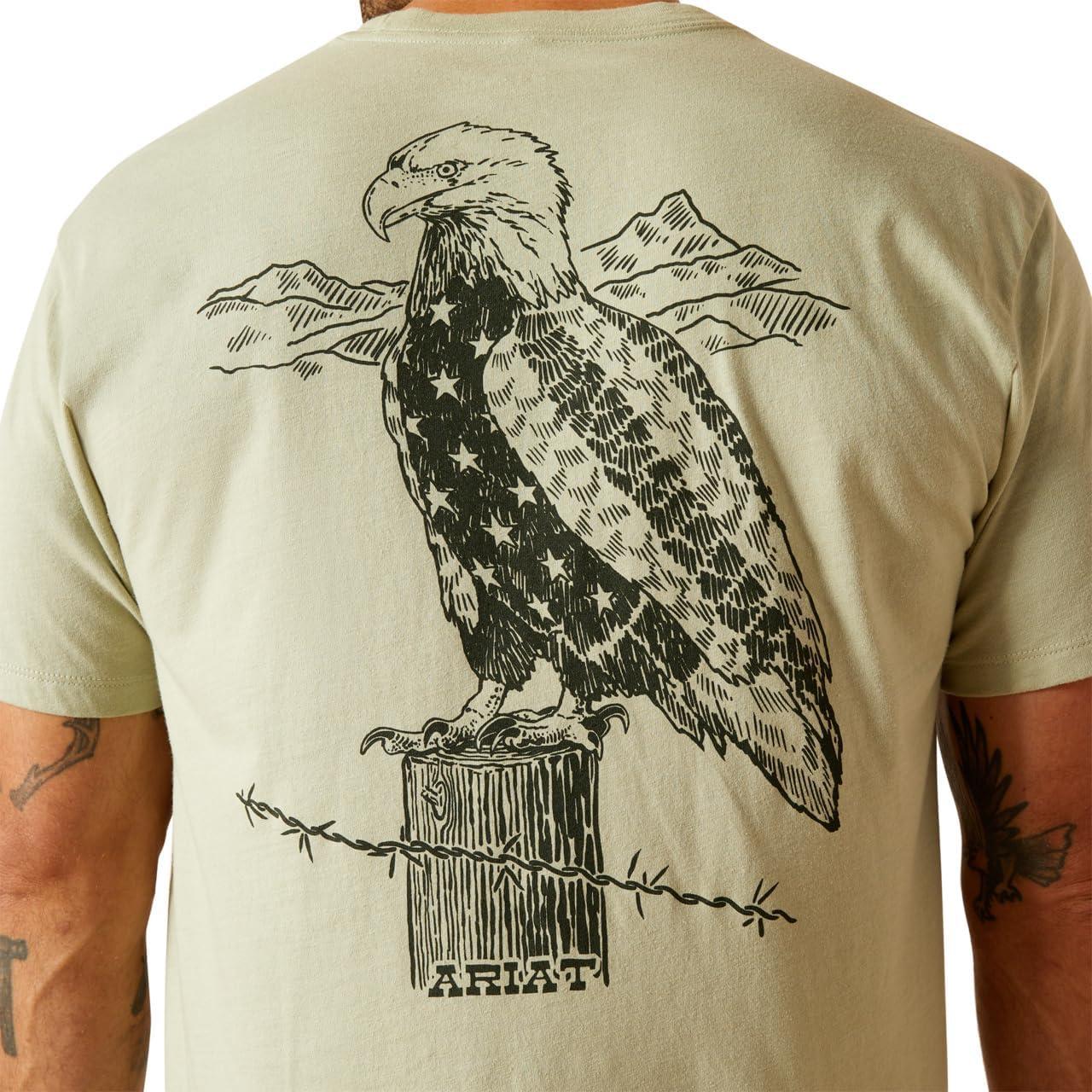 imageARIAT Mens Buckaroo TShirt BuckhornDesert Sage HeatherEagle Flag