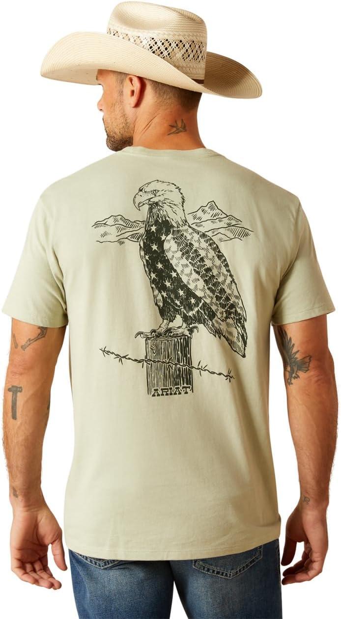 imageARIAT Mens Buckaroo TShirt BuckhornDesert Sage HeatherEagle Flag