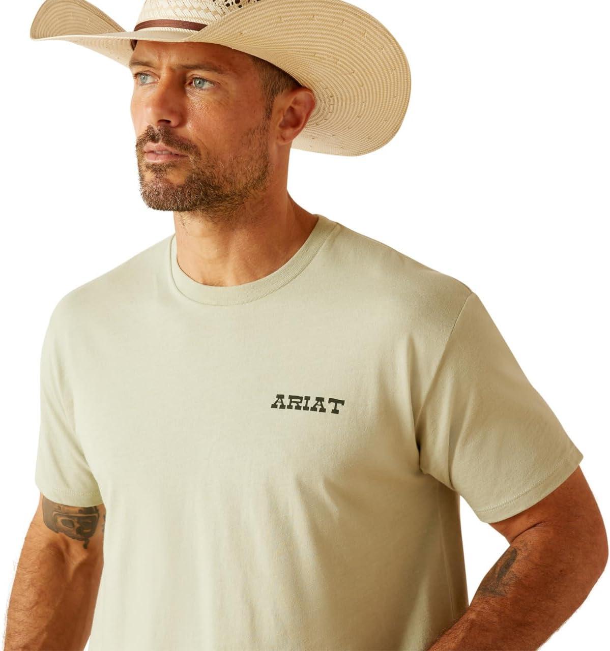 imageARIAT Mens Buckaroo TShirt BuckhornDesert Sage HeatherEagle Flag