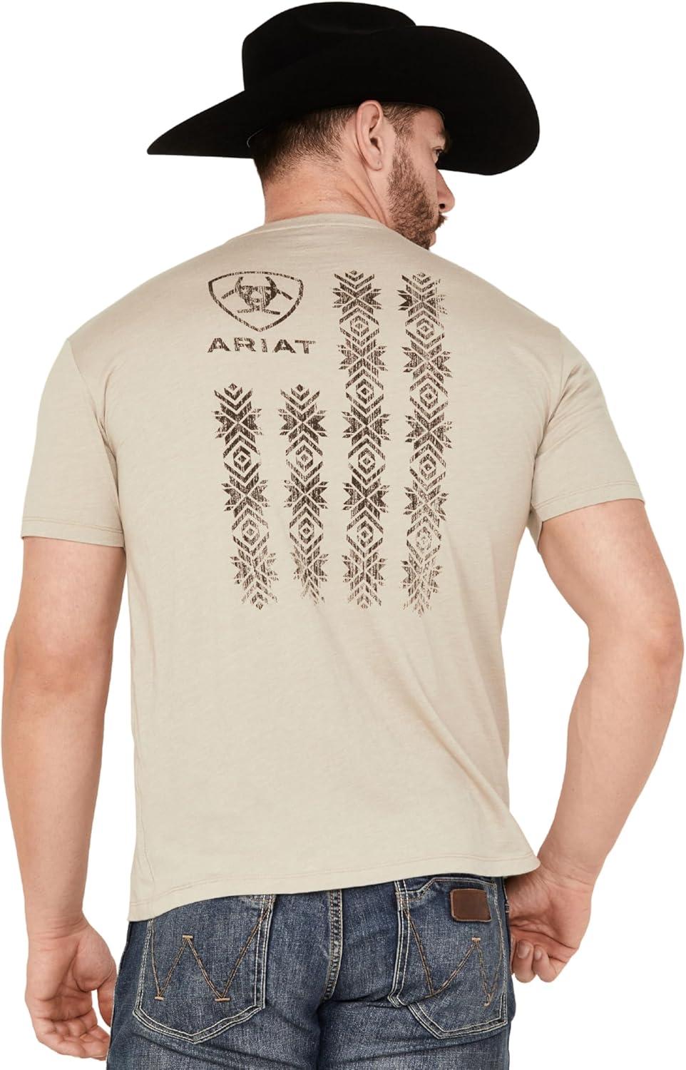 imageARIAT Mens Buckaroo TShirt BuckhornKhaki HeatherZuni Flag