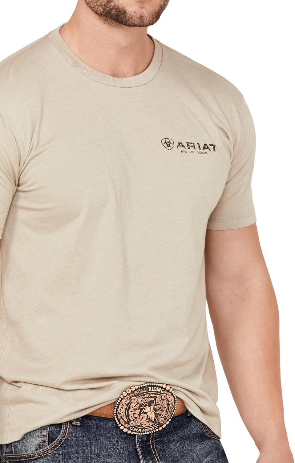 imageARIAT Mens Buckaroo TShirt BuckhornKhaki HeatherZuni Flag