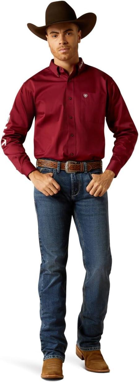 imageARIAT Mens Pro Series Classic Fit ShirtDark RedWhite