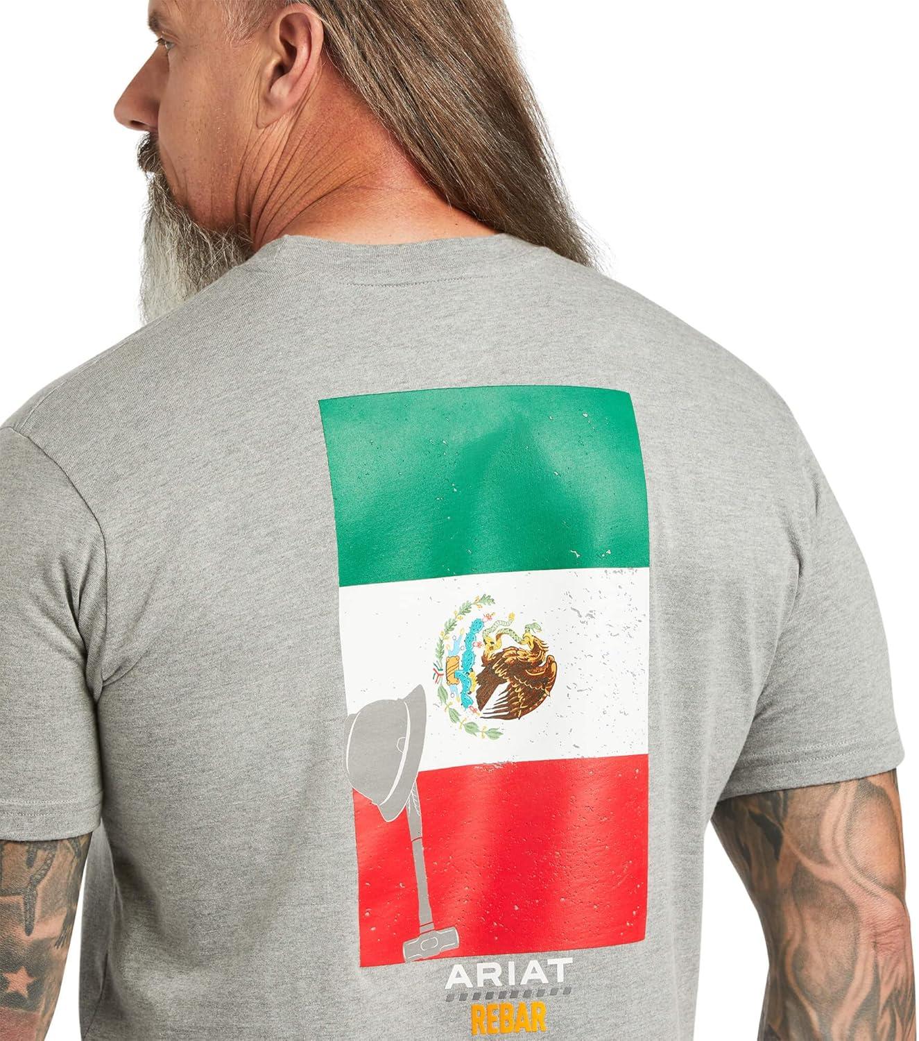 imageARIAT Mens Rebar Cotton Strong Mexican Pride Graphic TShirtHeather Grey