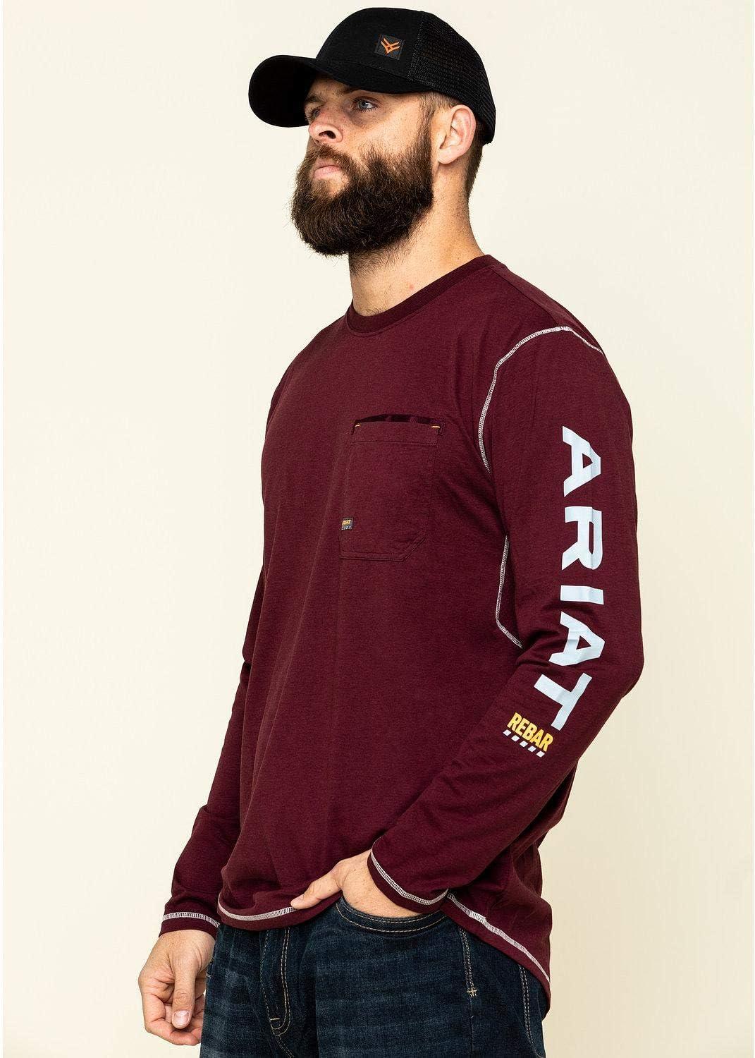 imageARIAT Mens Rebar Workman Logo Long Sleeve CrewMalbec