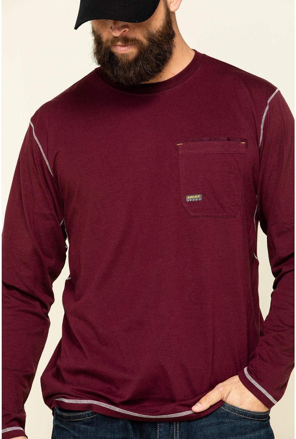 imageARIAT Mens Rebar Workman Logo Long Sleeve CrewMalbec