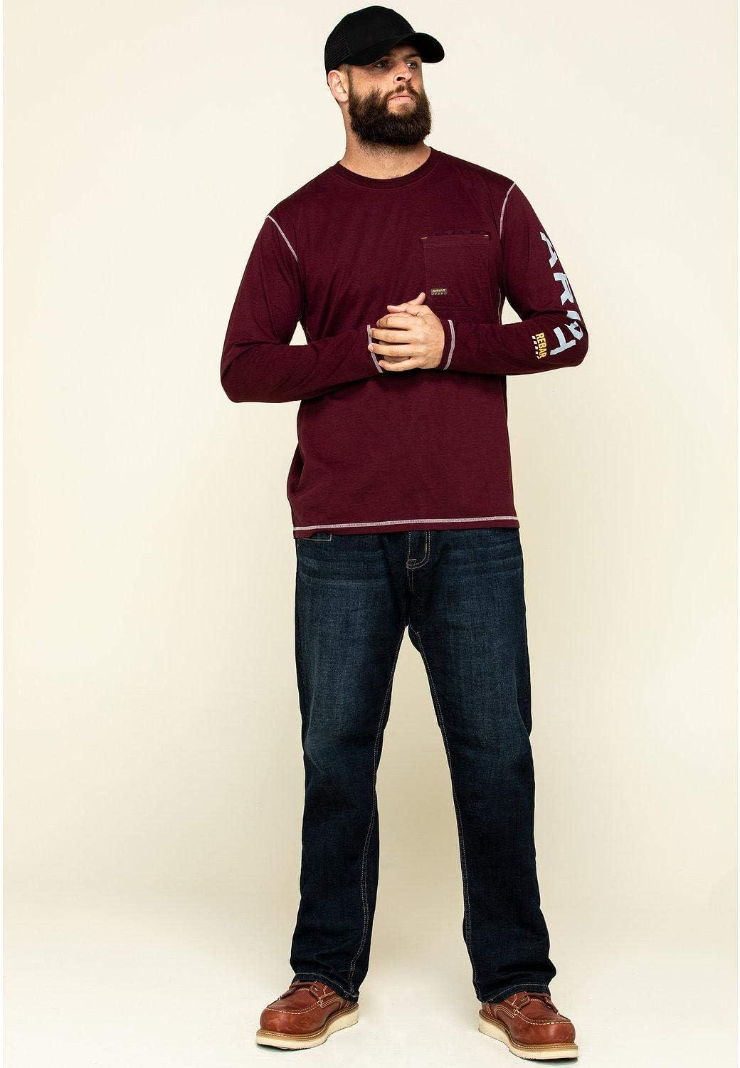 imageARIAT Mens Rebar Workman Logo Long Sleeve CrewMalbec