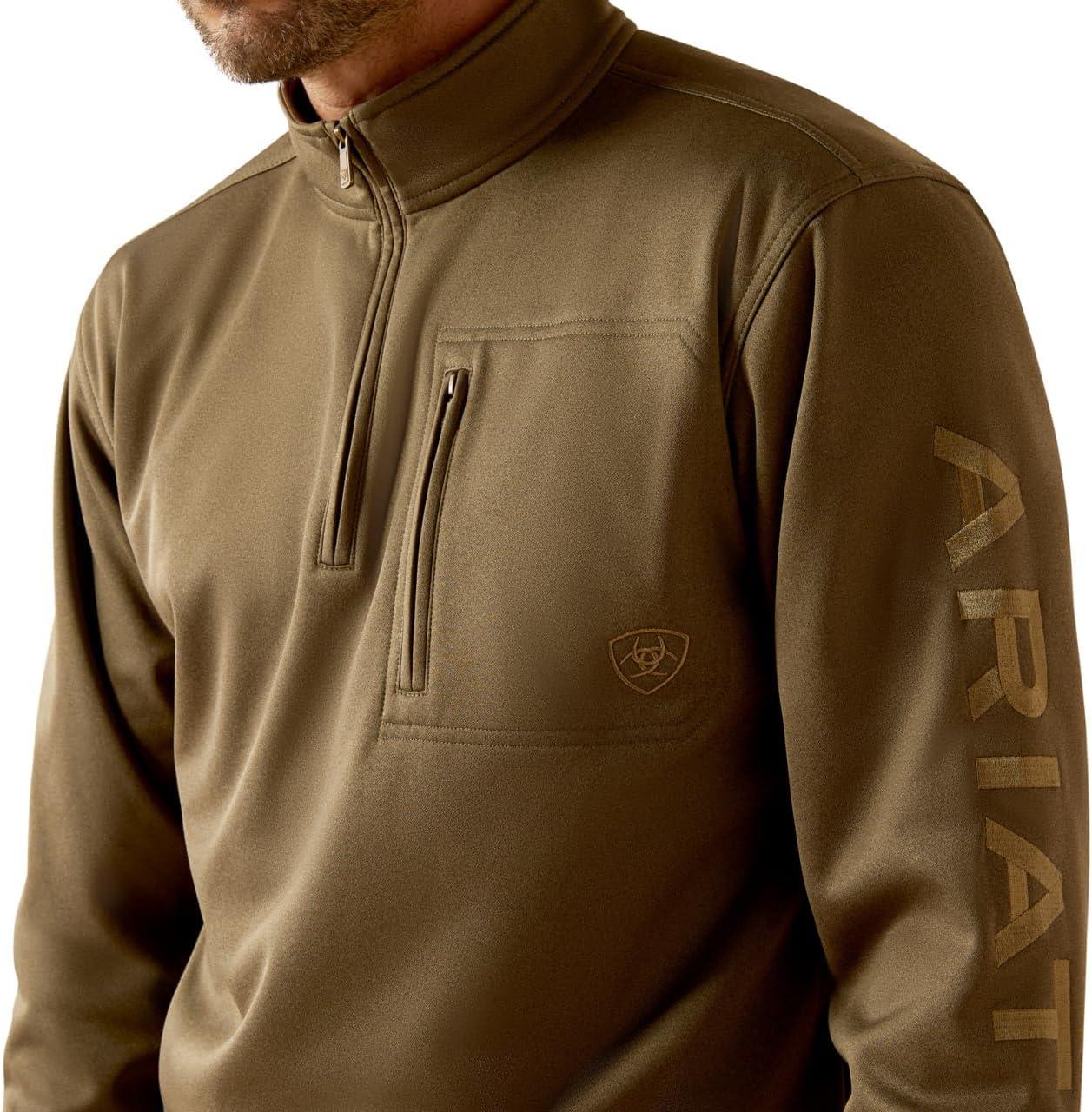 imageARIAT Mens Team Logo 14 Zip SweatshirtBrine OliveBrown