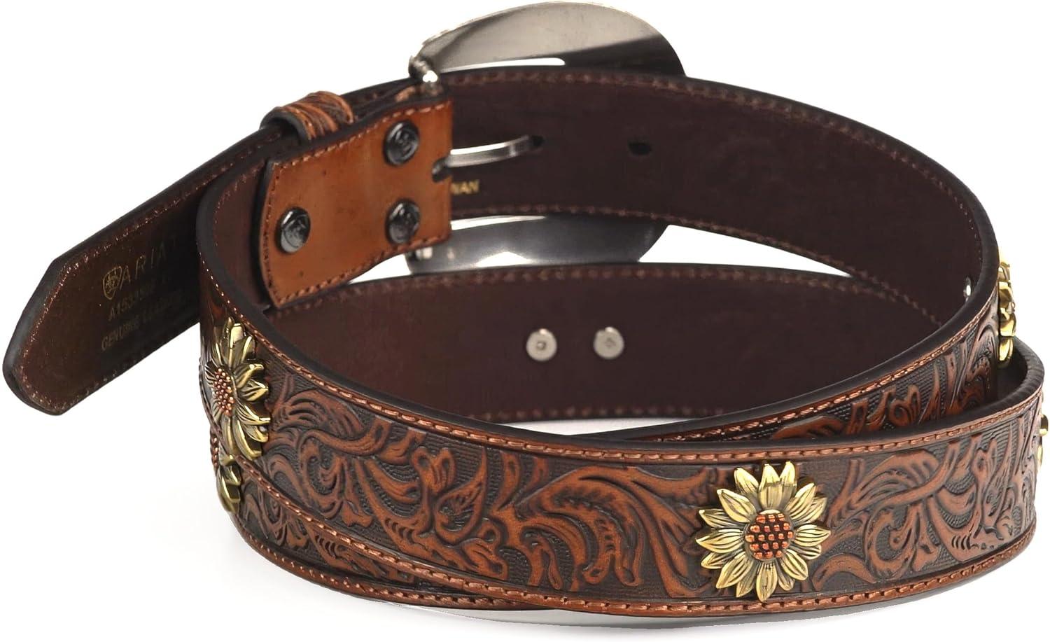 imageARIAT Womens Floral Tooled Sunflower Concho BeltBrown
